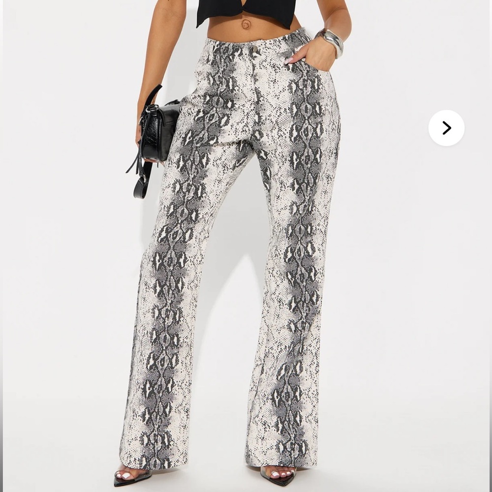 Snakeskin Print Flare Pants